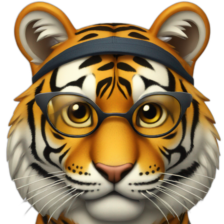 smirking tiger wearing sunglasses and cap emoji