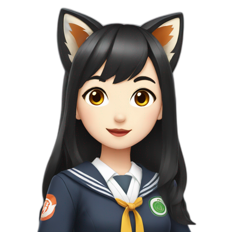 fox girl with black haired in Japanese school uniform emoji