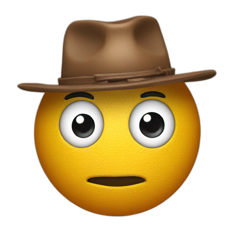 3d sphere with a cartoon cowboy skin texture with big thoughtful eyes emoji