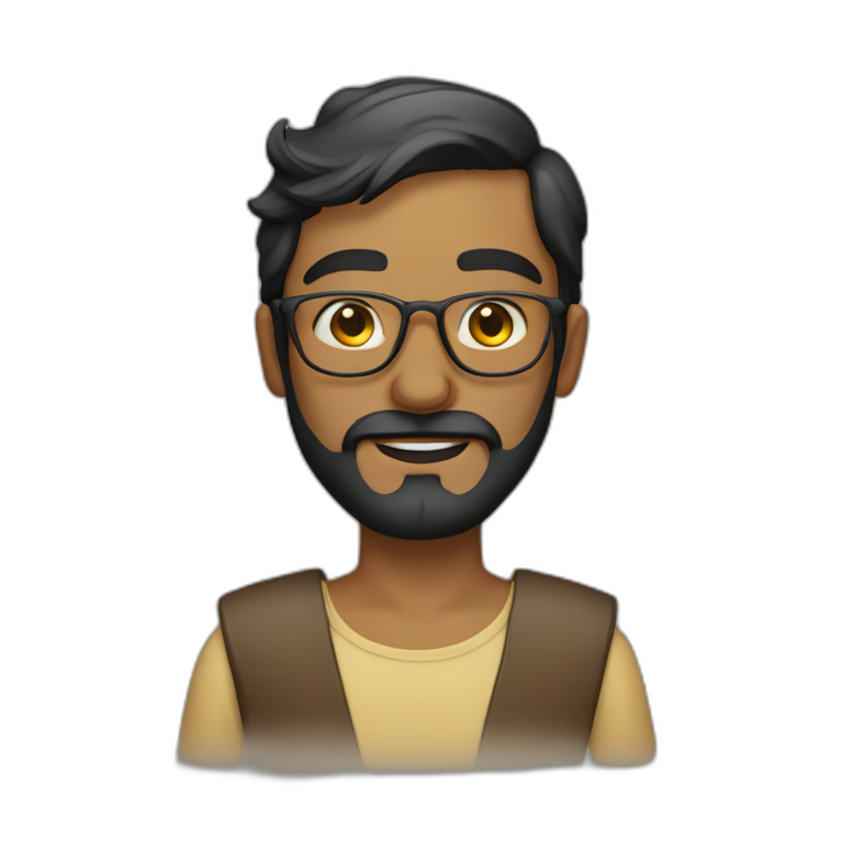 handsome man with golden glasses and black beard, indian skin tone emoji