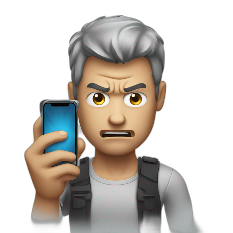 angry man holding an iPhone emoji