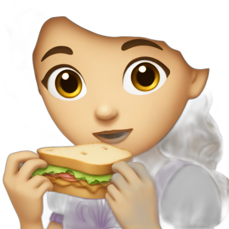 Princess Brown Hair eating a sandwich  emoji
