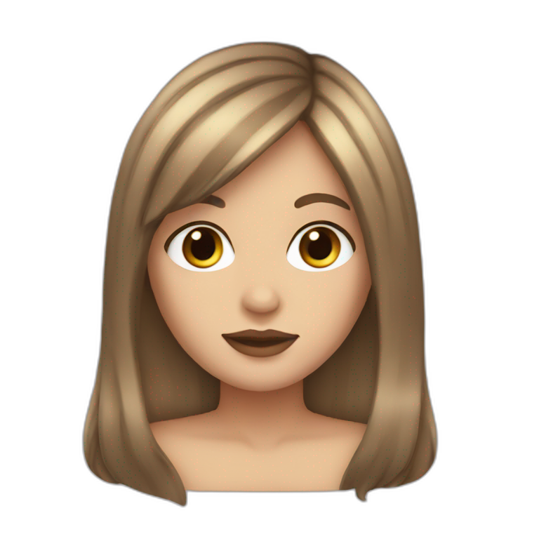 Brown long hair white girl with curtain bangs  emoji