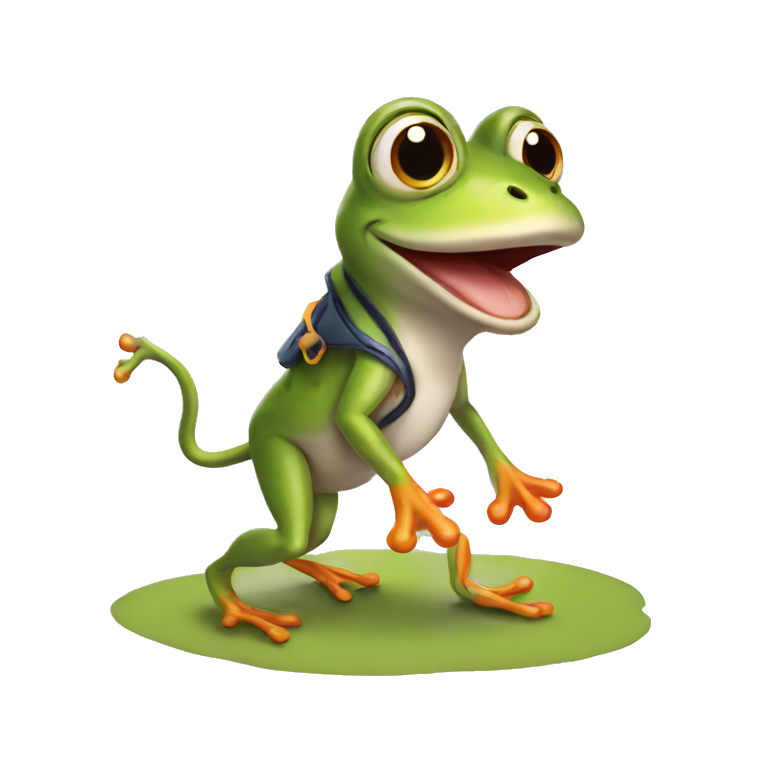 Frog walking a dog emoji