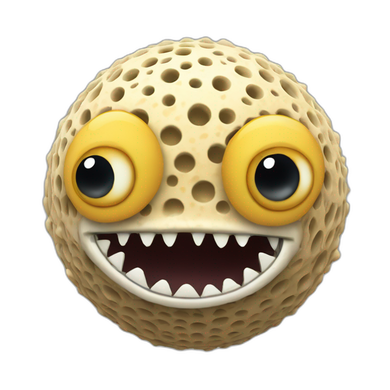 3d sphere with a cartoon testy sand Pufferfish skin texture with filthy eyes emoji