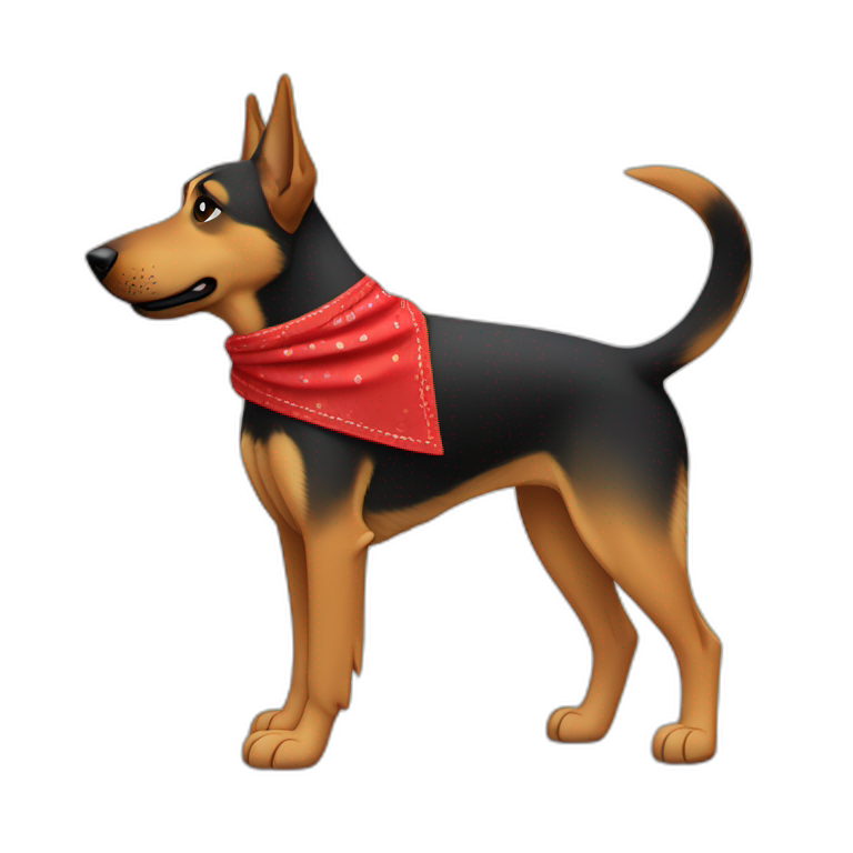 75% Coonhound 25% German Shepherd mix dog wearing small plain red bandana side view full body in profile left facing emoji