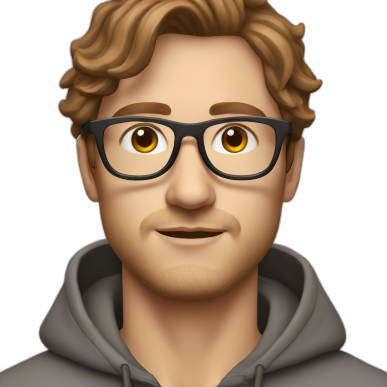 profile white male heart face messy brown tapered hair with clear plastic glasses and hoodie emoji