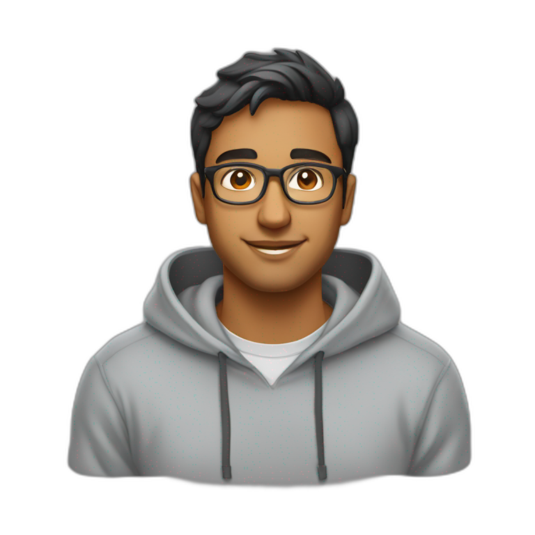 25 year old indian silicon valley creator economy startup founder wearing glasses in a gray sweatshirt emoji