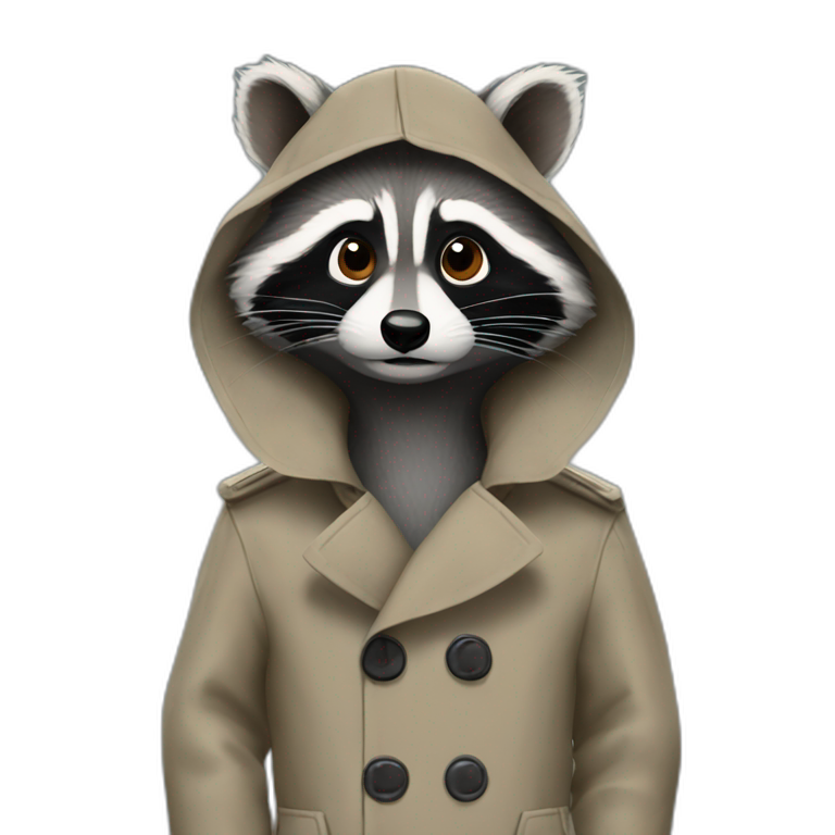 Three raccoons in a trench coat emoji