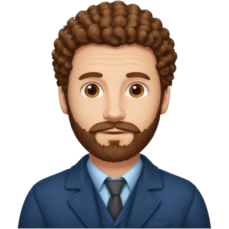 Create a white man with curly brown hair and Van Dyke lawer Sticker