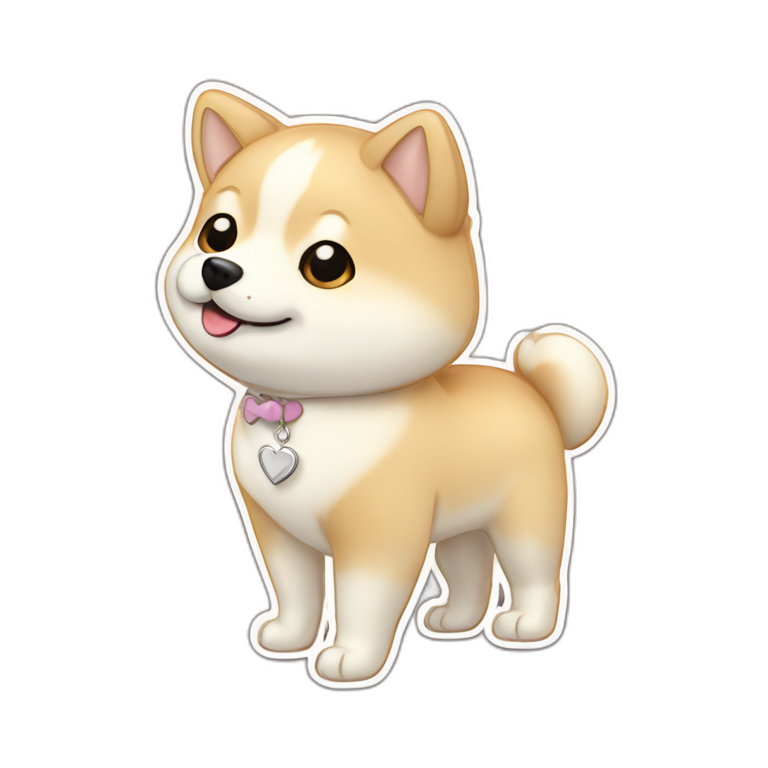 Cream Shiba Inu with silver heart name tag emoji