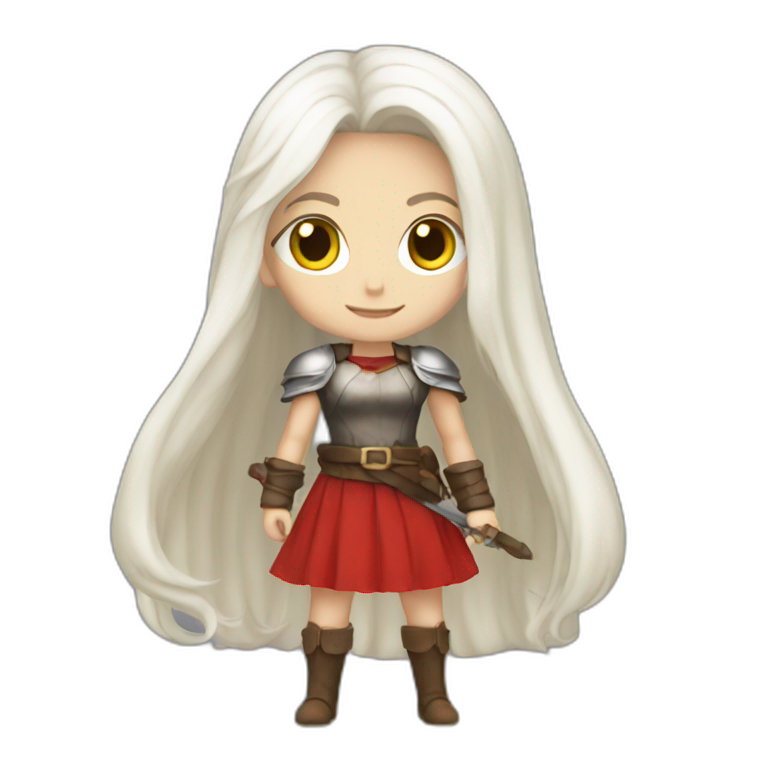rpg-girl-with-long white-hair and red skirt emoji