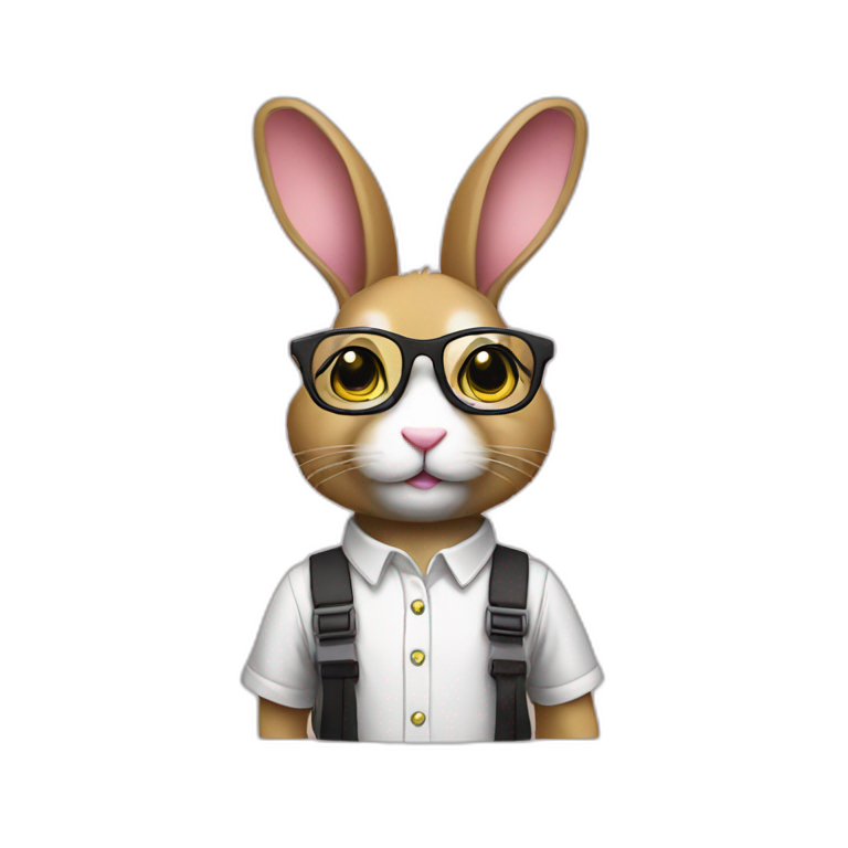 Specialist rabbit pink, glasses black, wears shirt yellow emoji