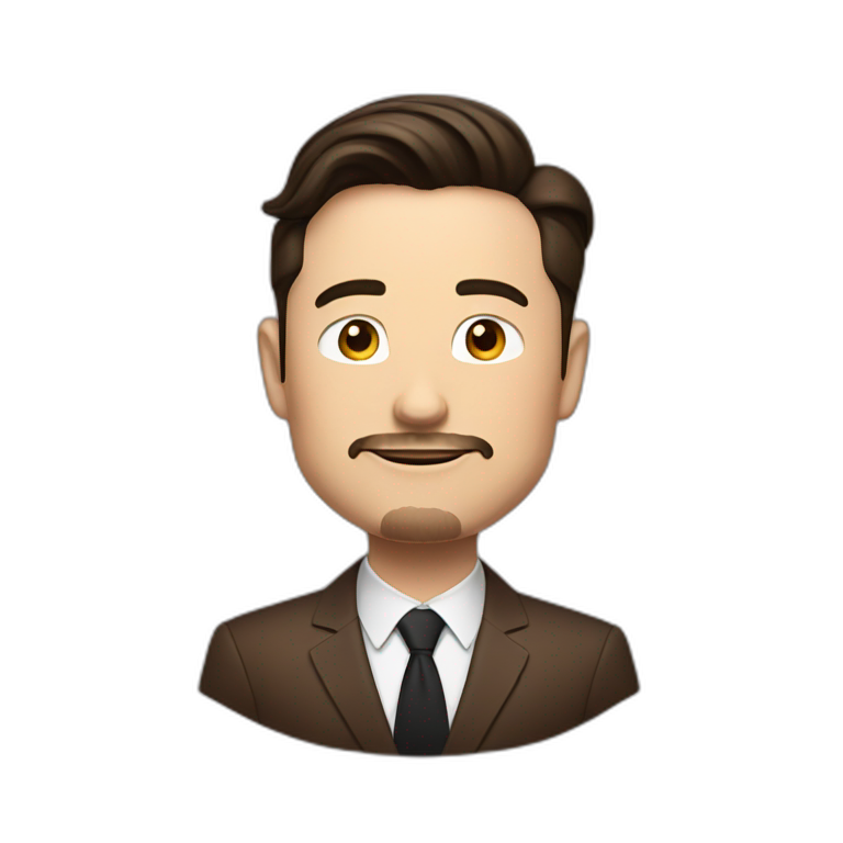 elon musk with anchor beard in a brown suit with black hair emoji