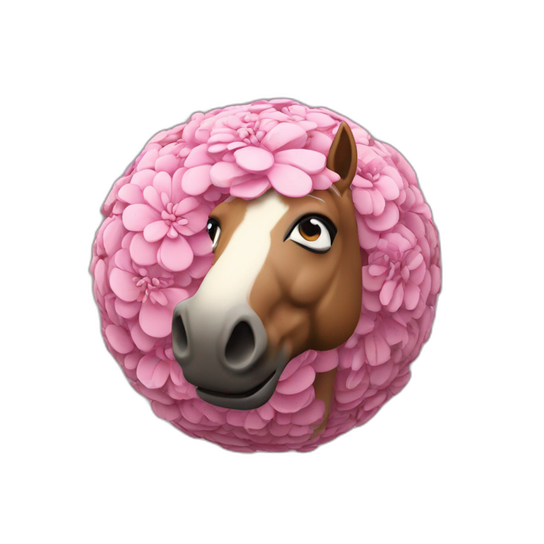 3d sphere with a cartoon filthy peony Horse skin texture with calm eyes emoji