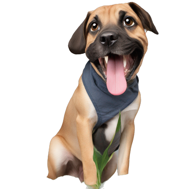happy dog with leaf emoji