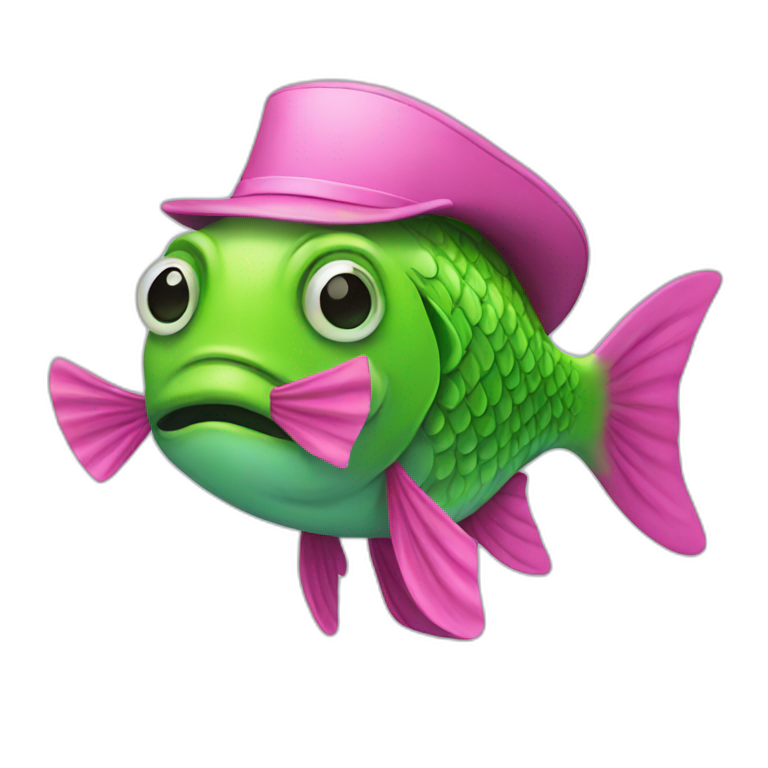 Green fish with a pink hat  emoji