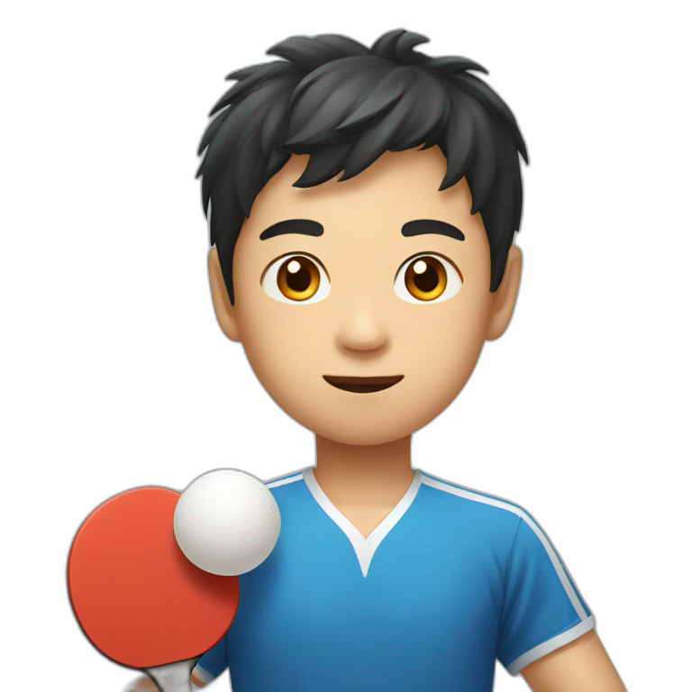 cute Asian boy with table tennis emoji