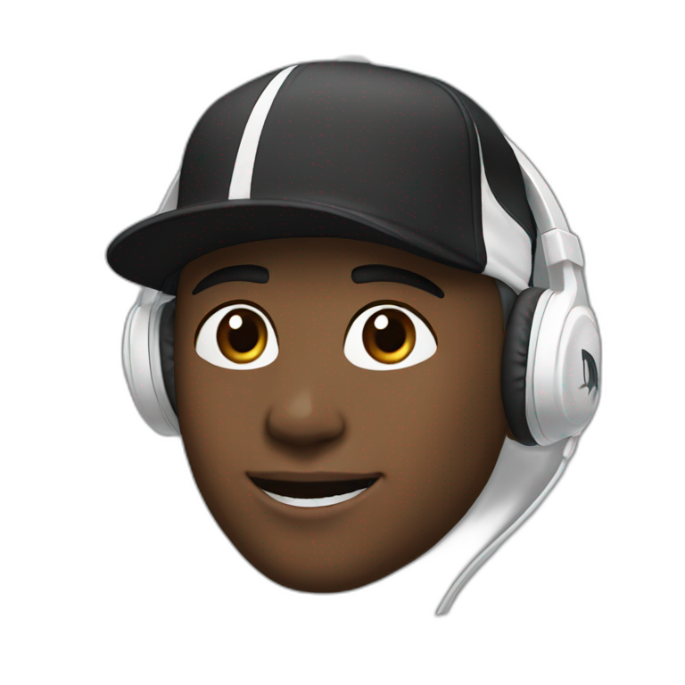 Huy with earphones, médium short hair black, AND Nike Cap. White skin emoji