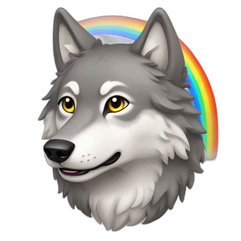Grey wolf under rainbow emoji
