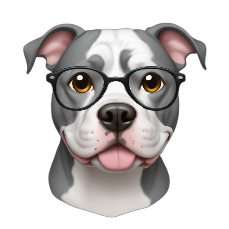 grey and white Pitbull with round reading glasses emoji