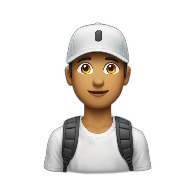 Joven. Moreno, con gorra en su cabeza, Ropa Nike emoji