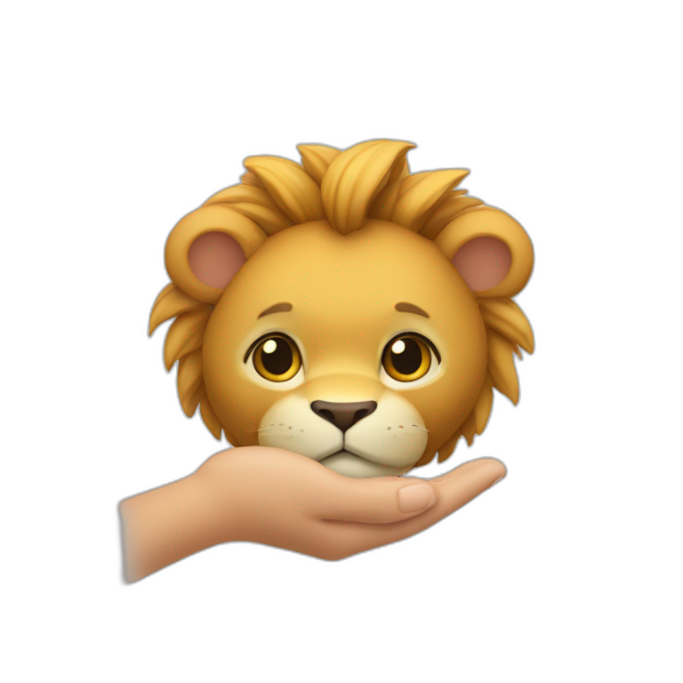 genera un leon con el logo de capcut en la mano emoji