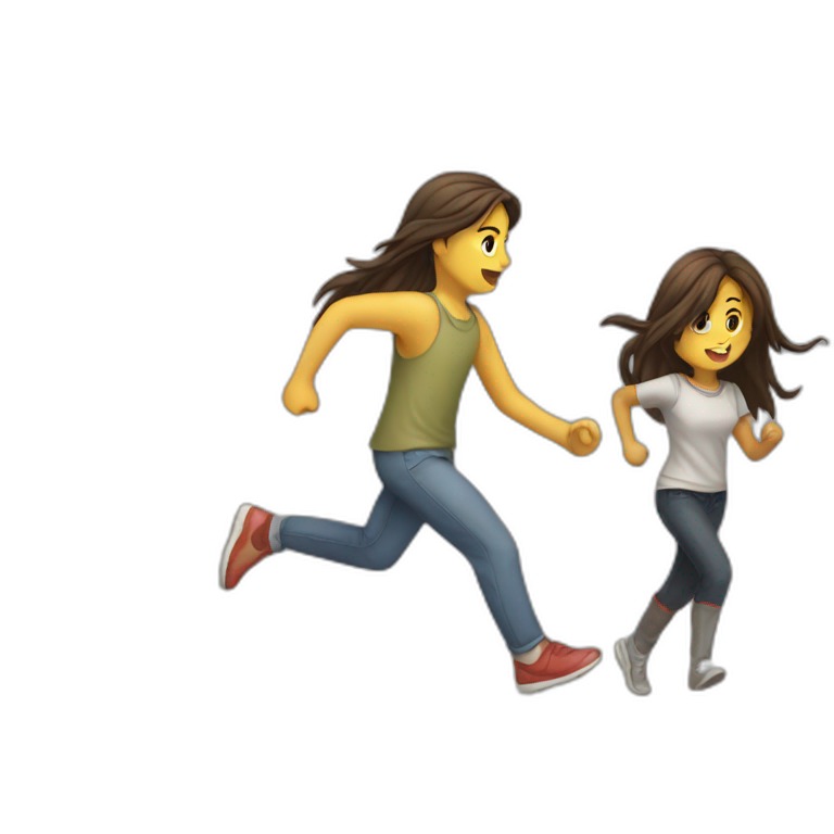 Girl running away from a dirty boy with long hair emoji