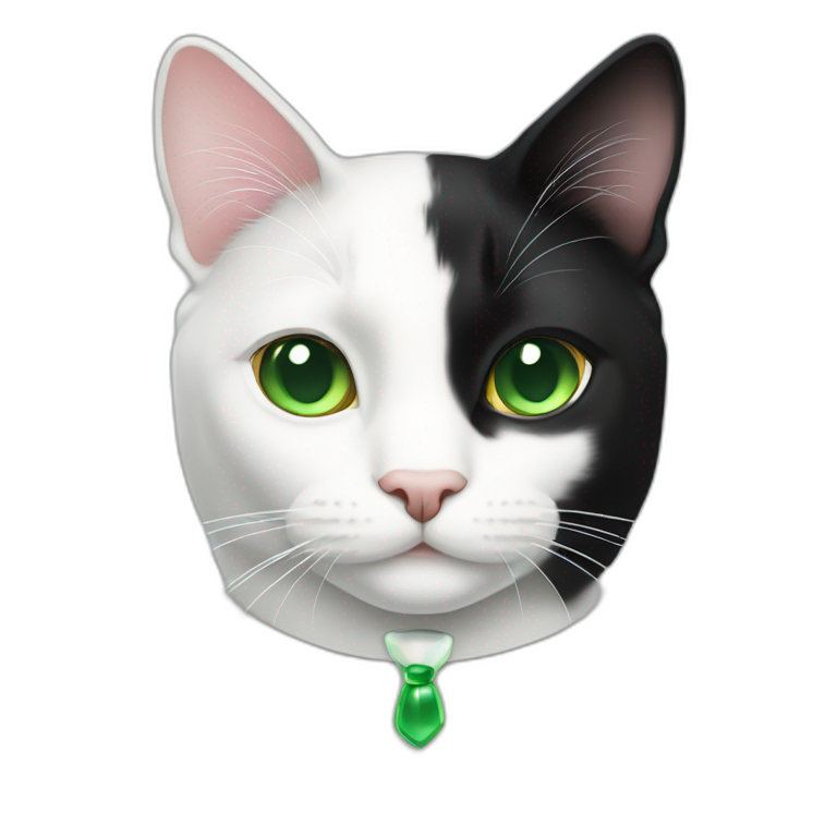 white black tuxedo cat with green eyes emoji