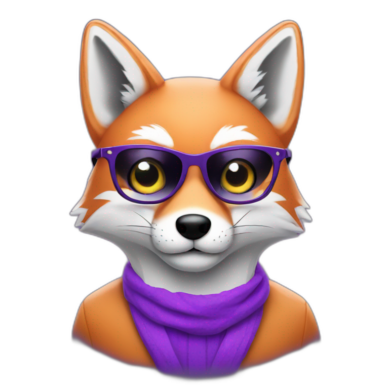 a purple fox with black glasses emoji