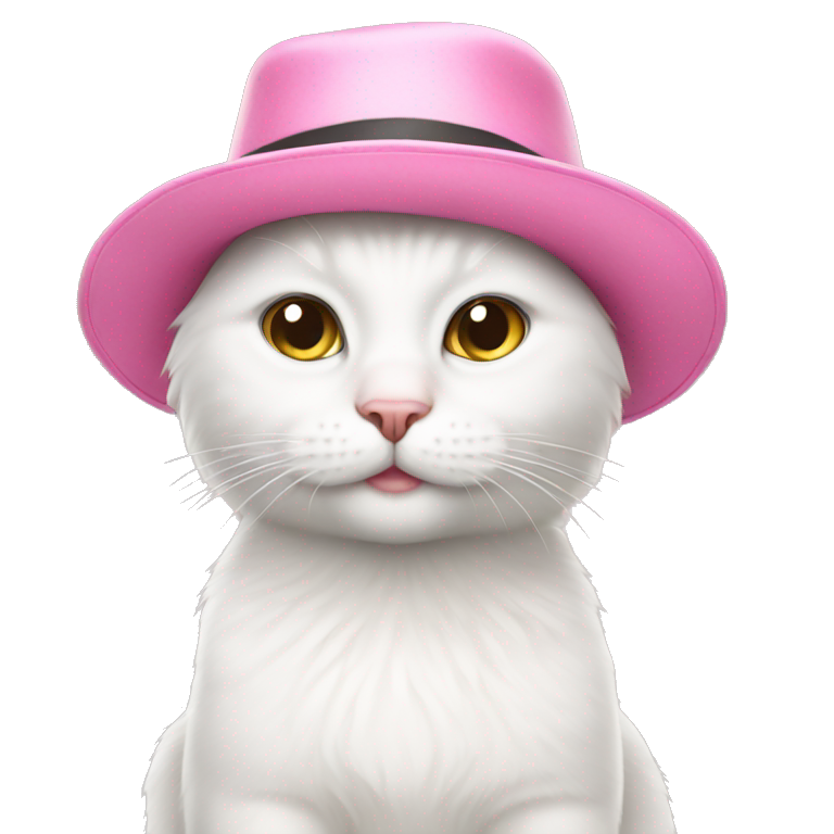 white cat with a pink hat emoji