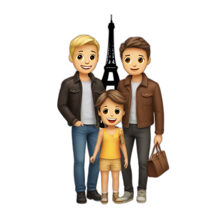 Gay couple with two kids Eiffel Tower  emoji