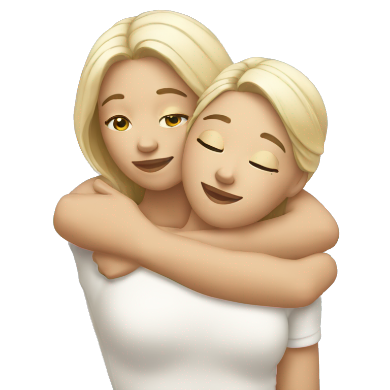 two white sisters hugging  emoji