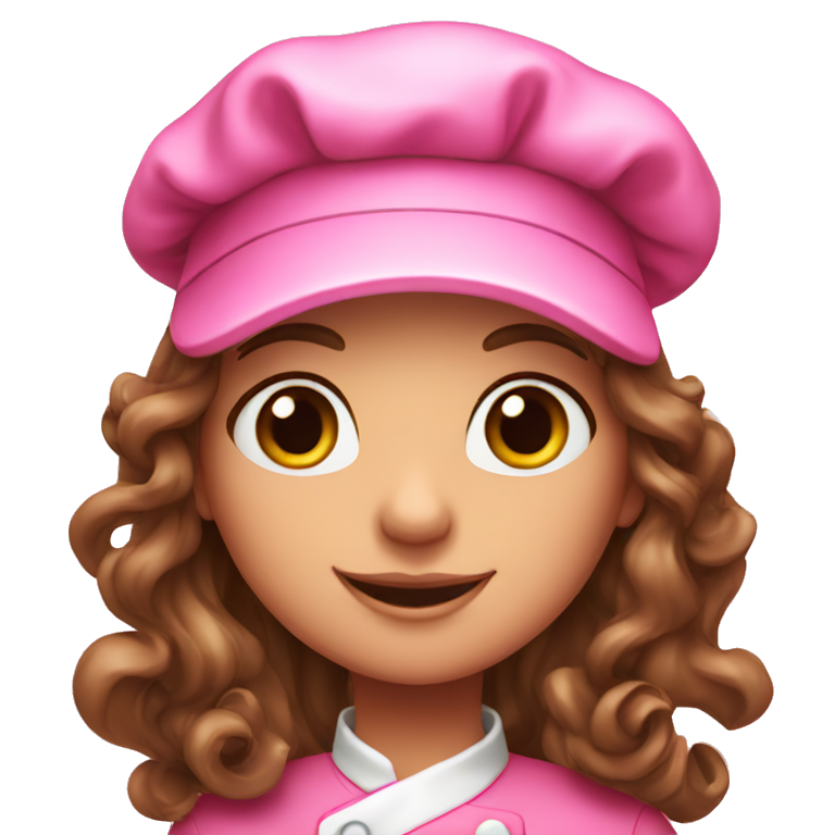 Chef girl with long curly brown hair in a pink cap emoji