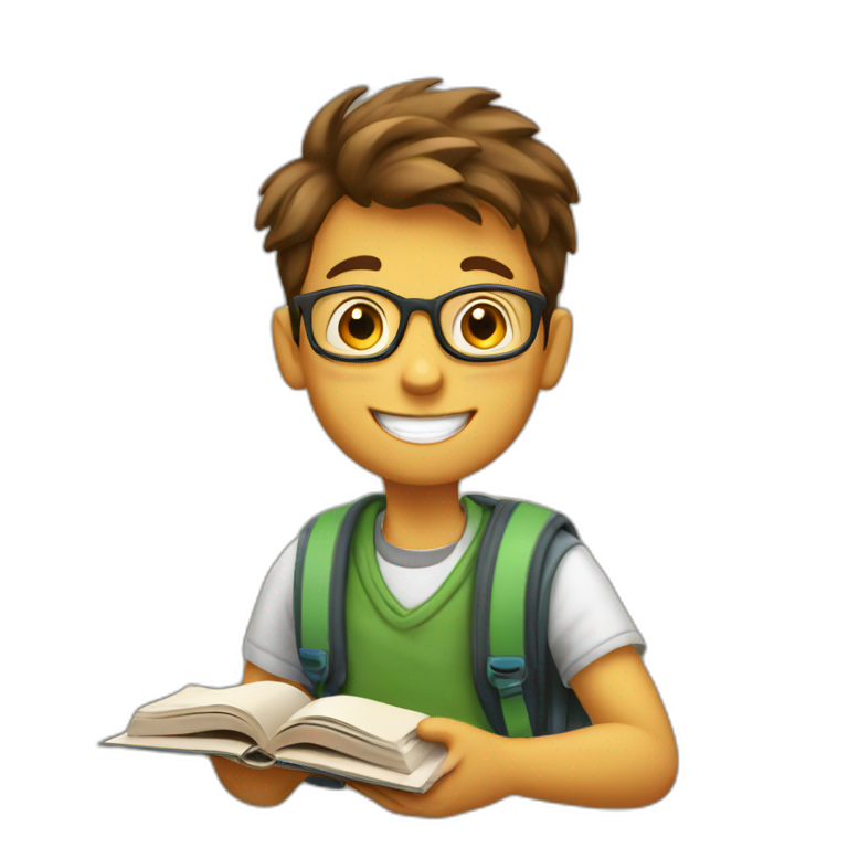 happy boy student with a book emoji