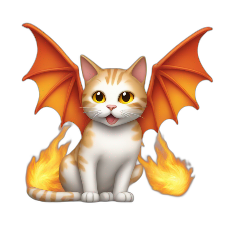 cat breathing fire with dragon wings emoji