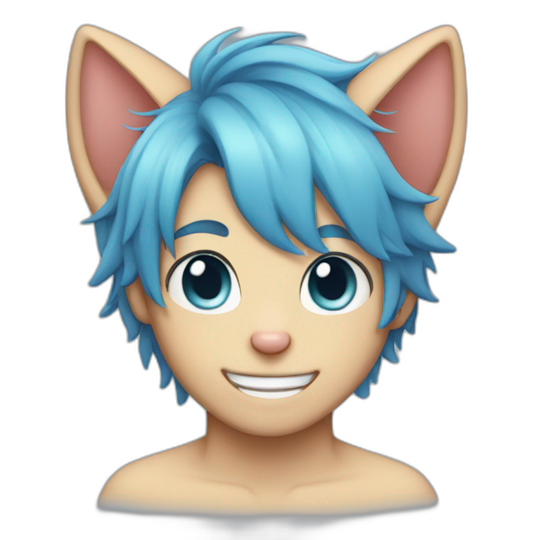blushing blue haired cat boy emoji