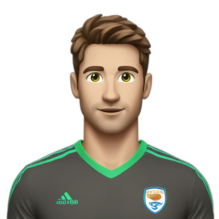 Footballer with brown hair and green blue eyes emoji