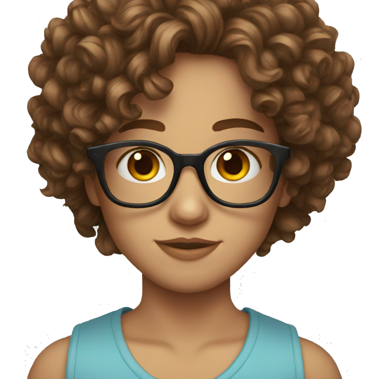 Blue eyes long curly brown hair glasses emoji