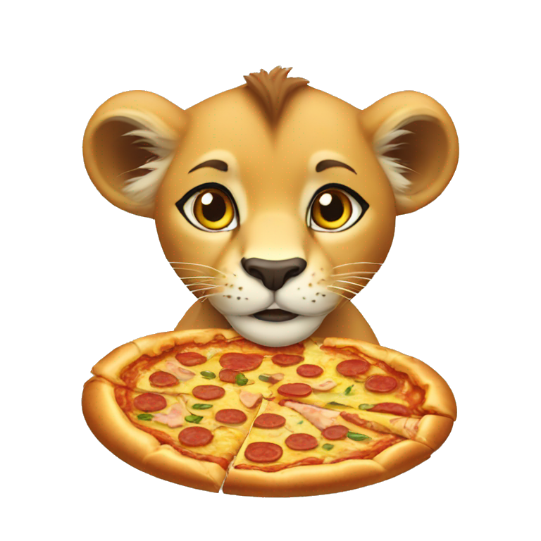 lioness eating pizza emoji