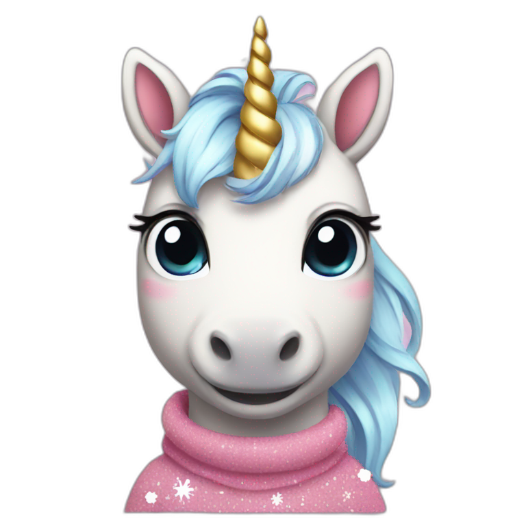 Cute unicorn with Christmas clothes emoji