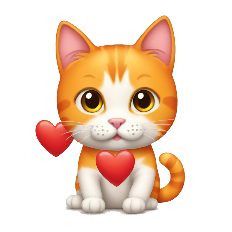 Orange cat holding a heart emoji