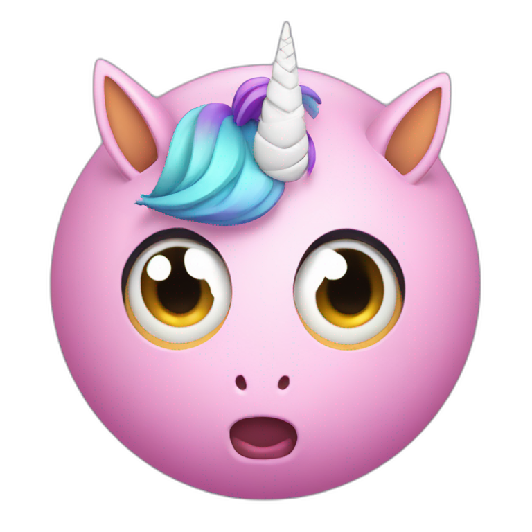 3d sphere with a cartoon unicorn skin texture with big courageous eyes emoji