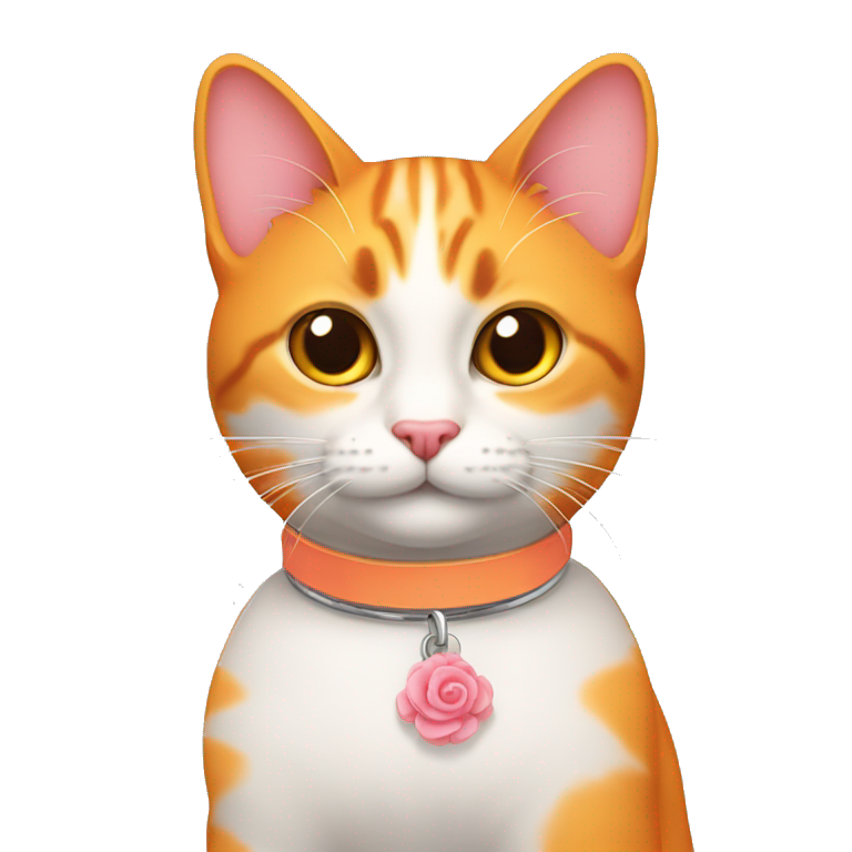 Gato naranja con collar rosa tierno  emoji