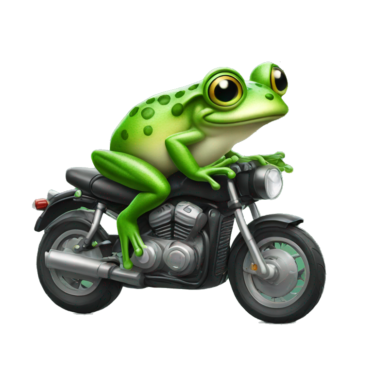Frog with green eyes and spectacles on motorbike emoji