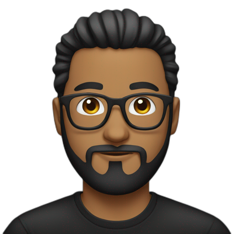 Man with clear glasses and a black tshirt and a man bun and beard emoji