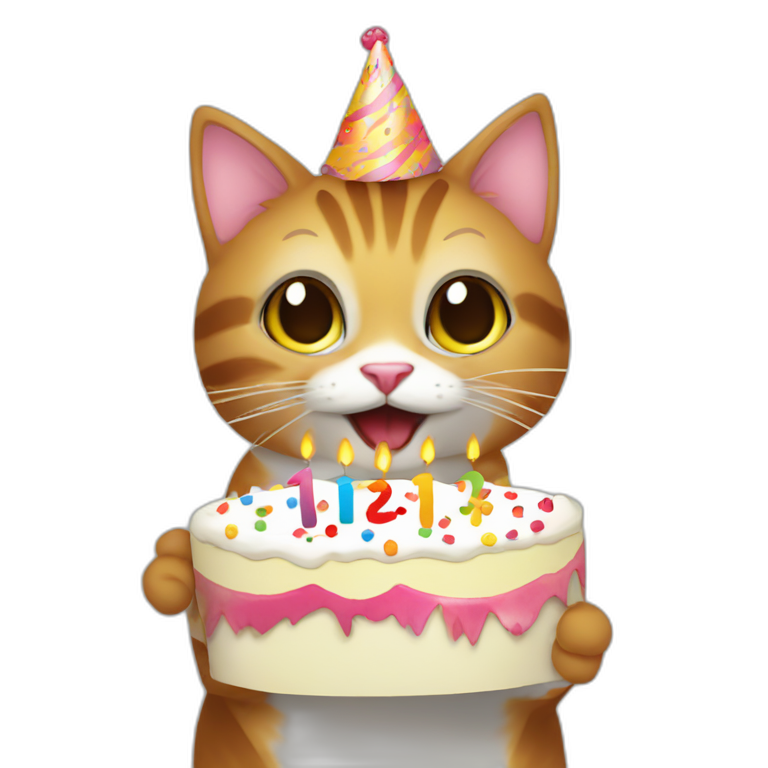 Weird cat holding up happy birthday sign “Priya” emoji
