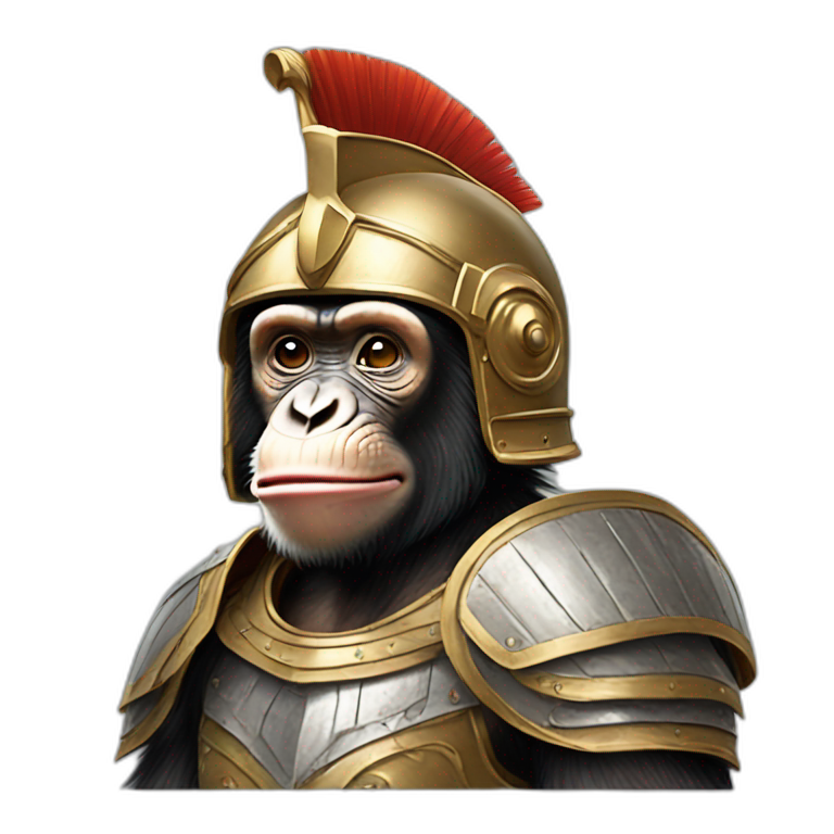 Chimpanzee wearing ancient greek armour and helmet emoji