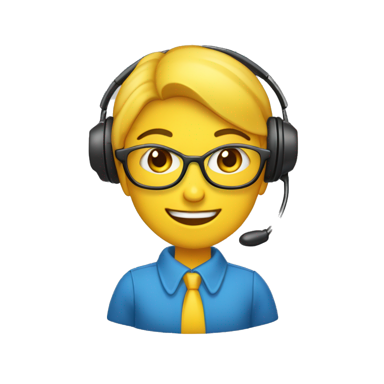 Você é um atendente de telemarketing crie uma emoji com uma blusa amarela e um fone com mãos no computador teclando na blusa adicione a letra M em azul emoji
