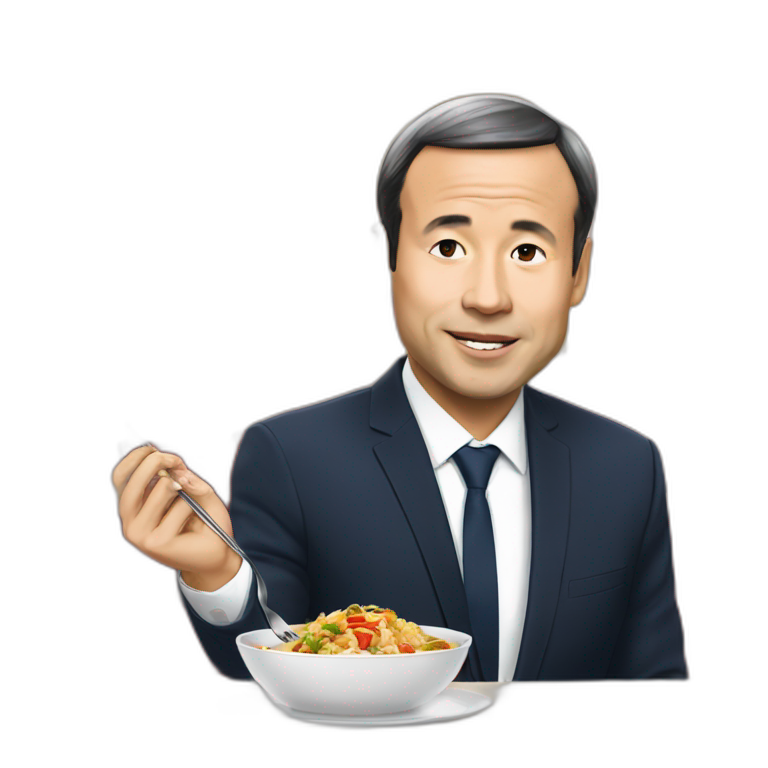 chinois en train de manger avec macron emoji